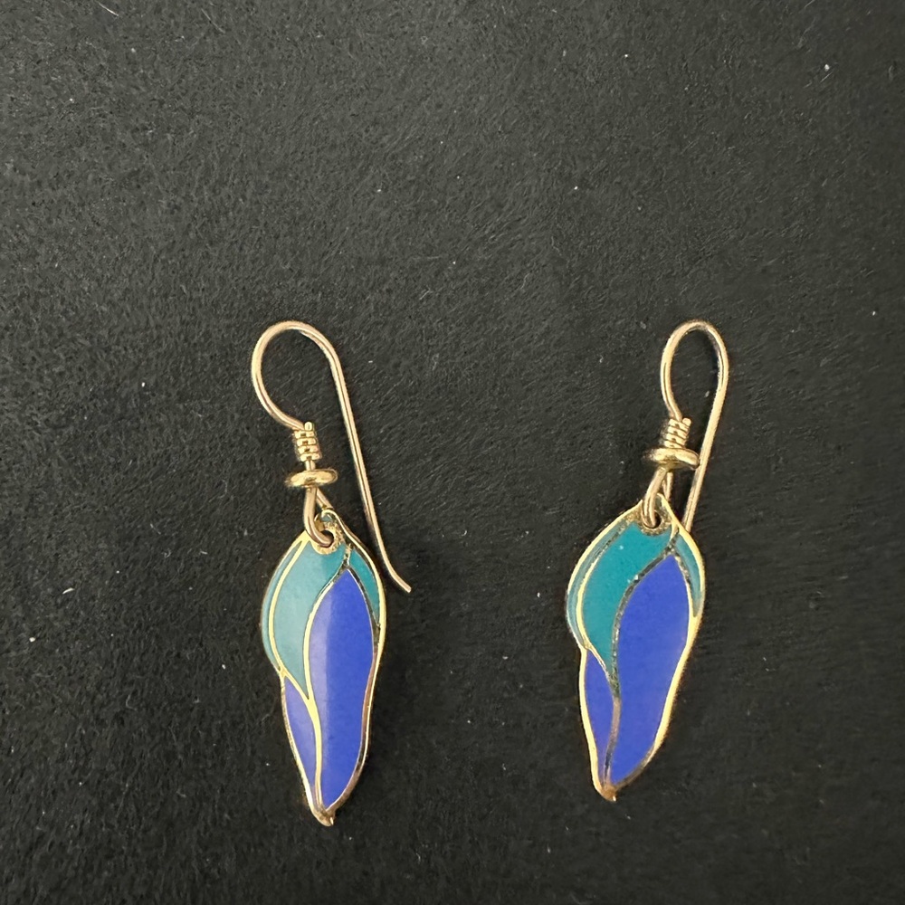 Laurel Burch Elegant Gold and Blue Leaf Earrings